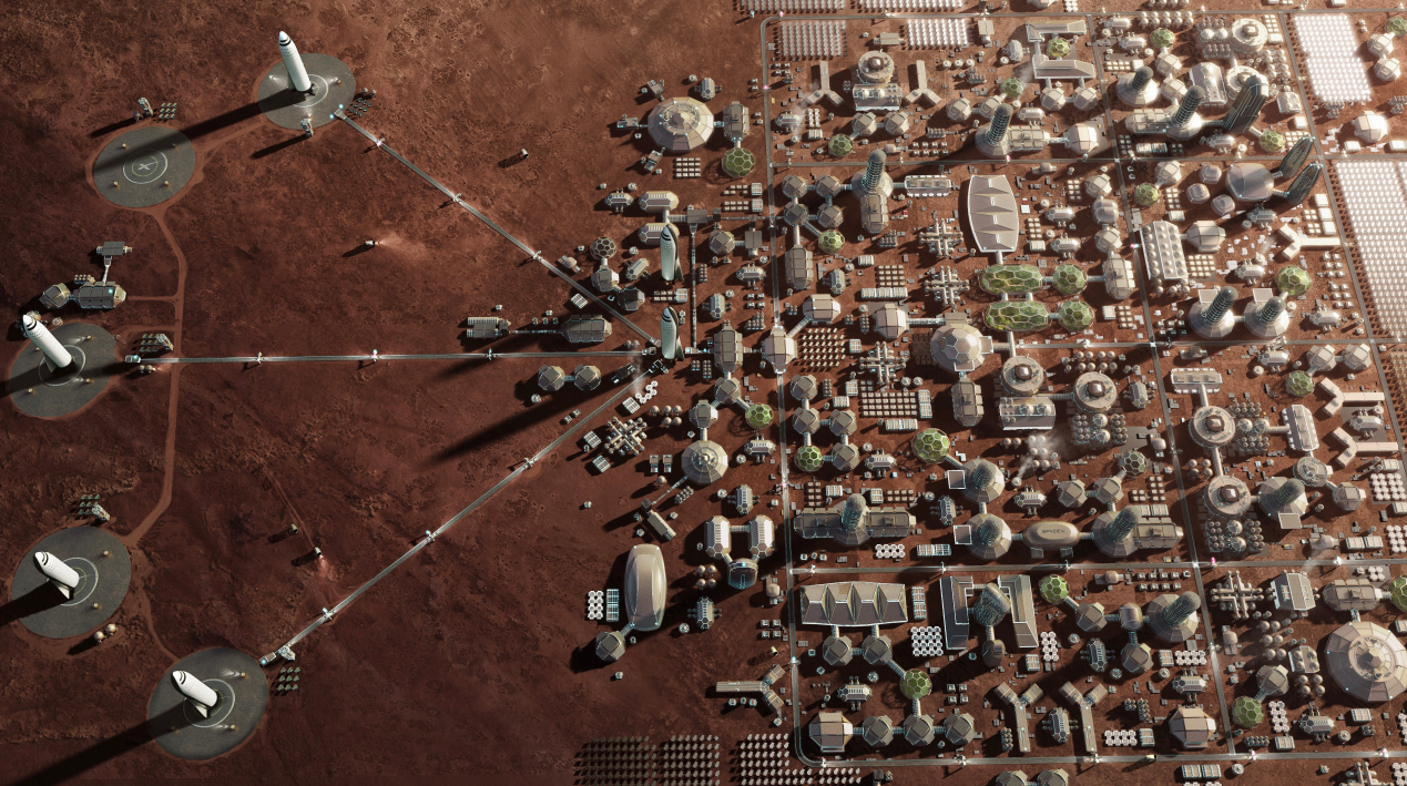 Artystyczna wizja kolonii marsjańskiej (Źródło: SpaceX)