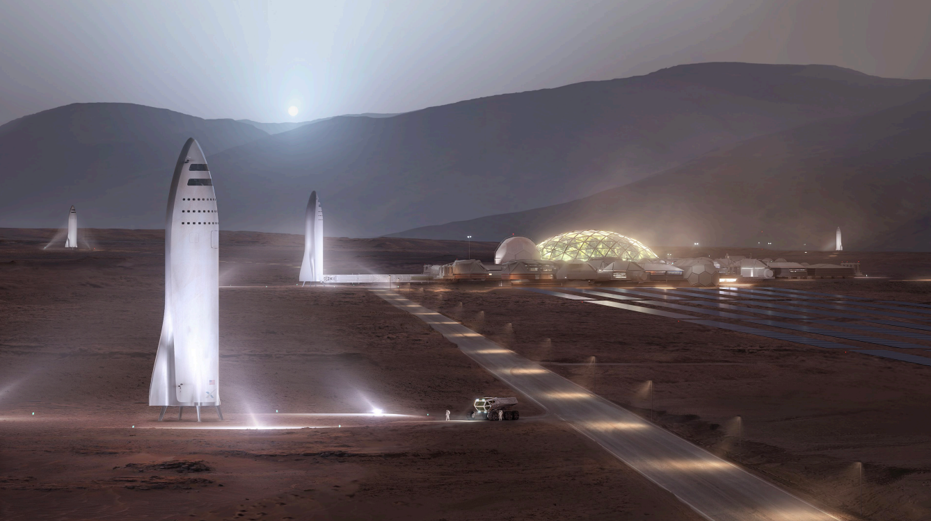 Artystyczna wizja kolonii marsjańskiej (Źródło: SpaceX)