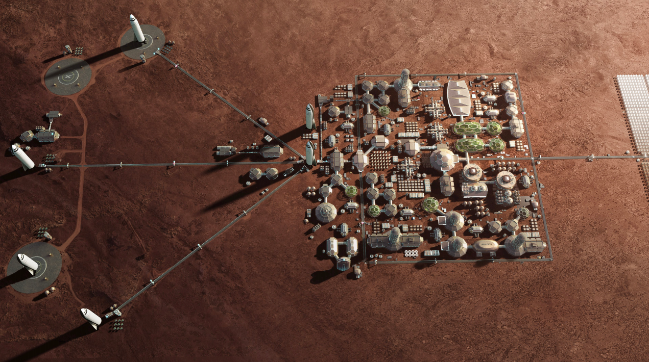 Wizja artystyczna marsjańskiej kolonii (Źródło: SpaceX)
