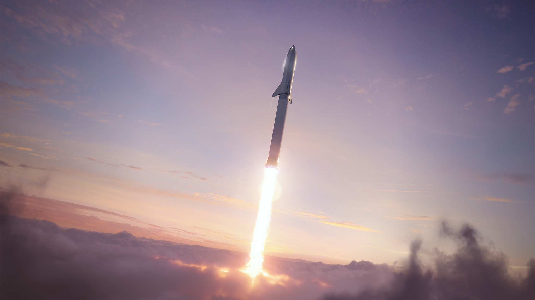 Artystyczna wizja przedstawiająca start rakiety BFR (Źródło: SpaceX)