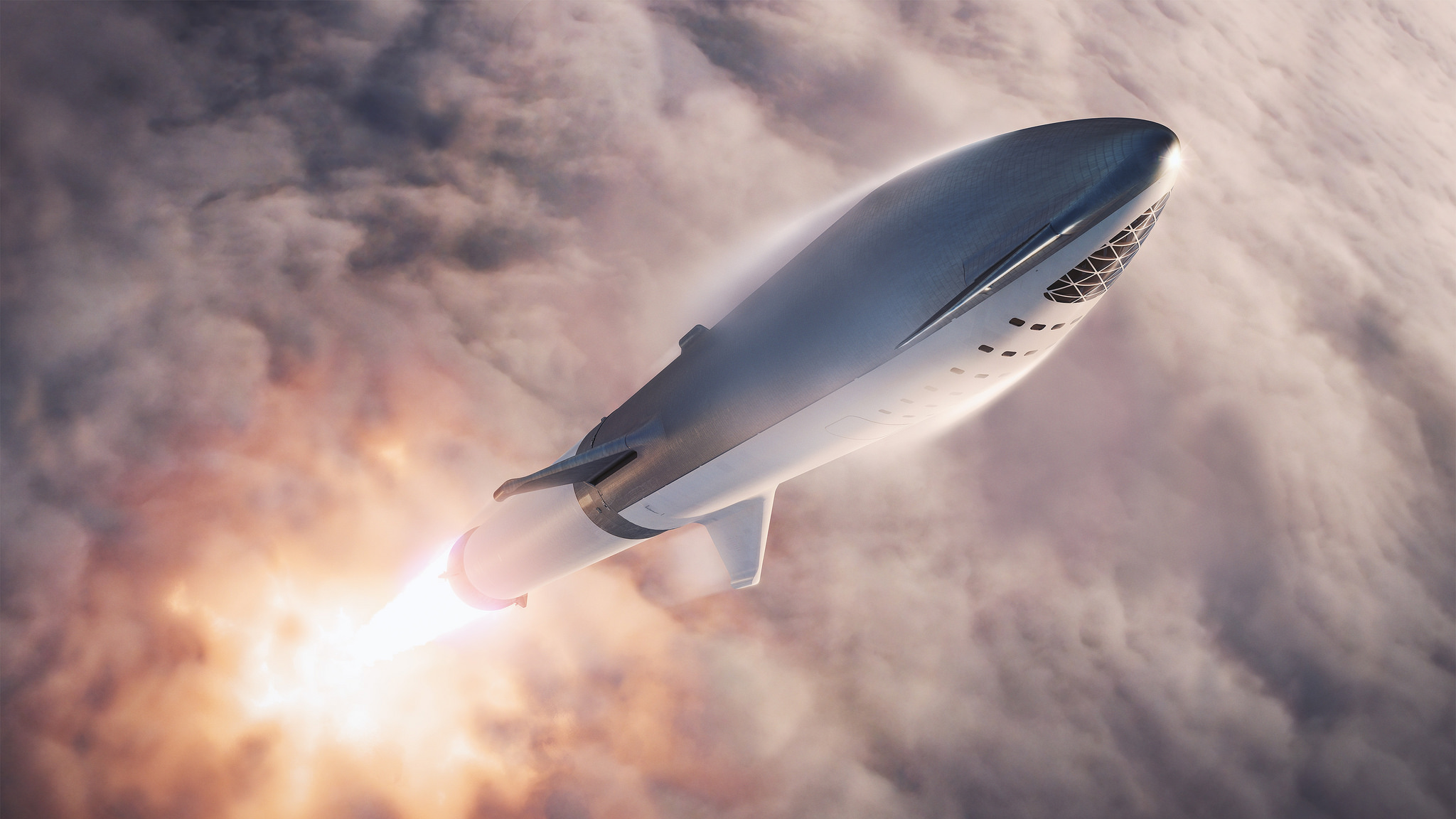 Wizja artystyczna przedstawiająca nową rakietę w locie (Źródło: SpaceX)