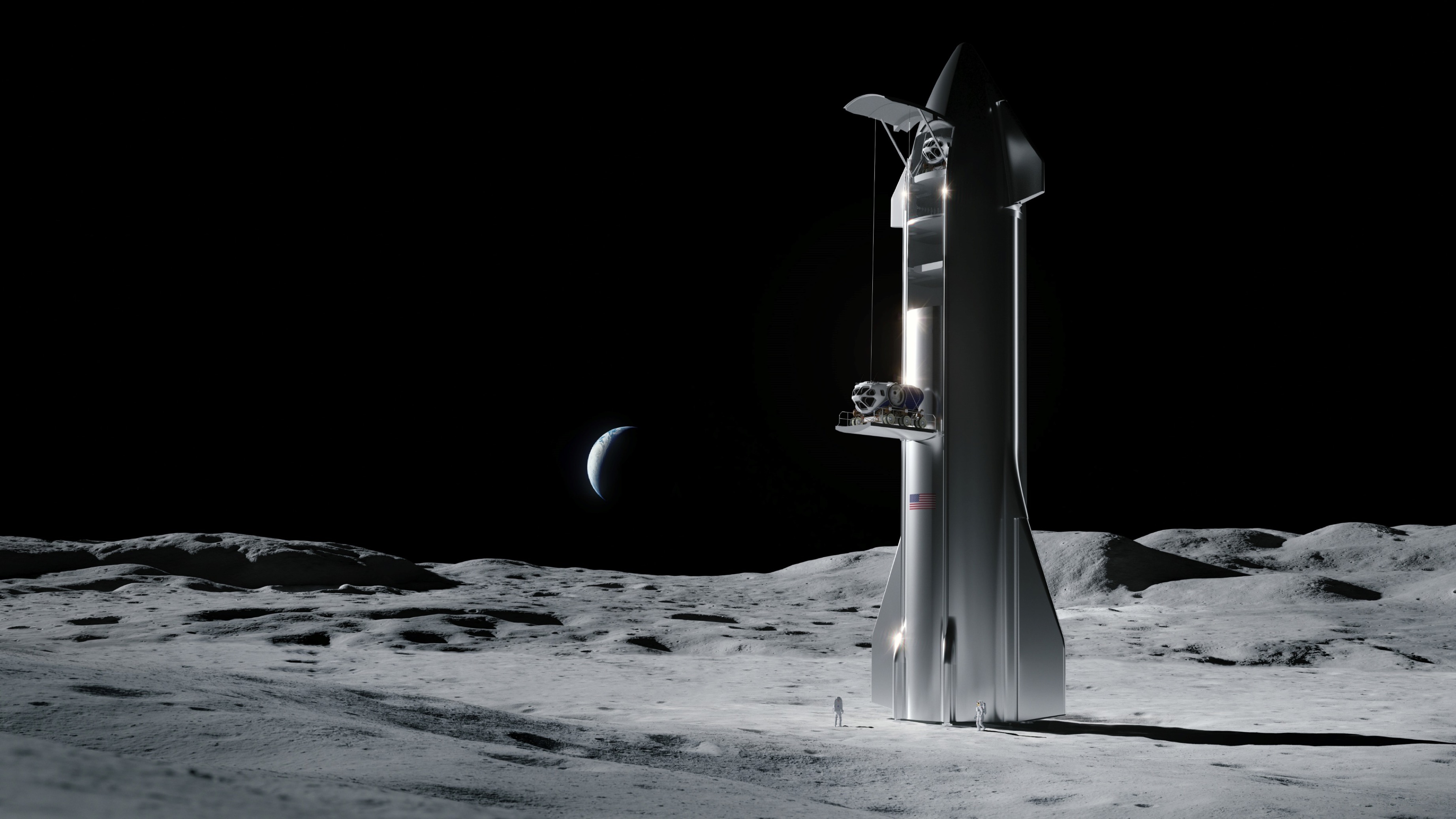 Wizualizacja przedstawiająca statek Starship na powierzchni Księżyca (Źródło: SpaceX)