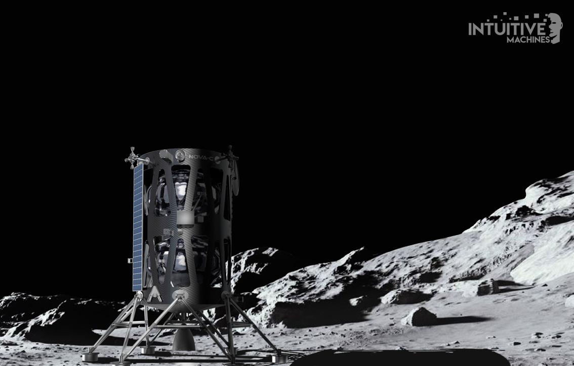 Lądownik Nova-C na powierzchni Księżyca, wizja artysty (Źródło: Intuitive Machines)