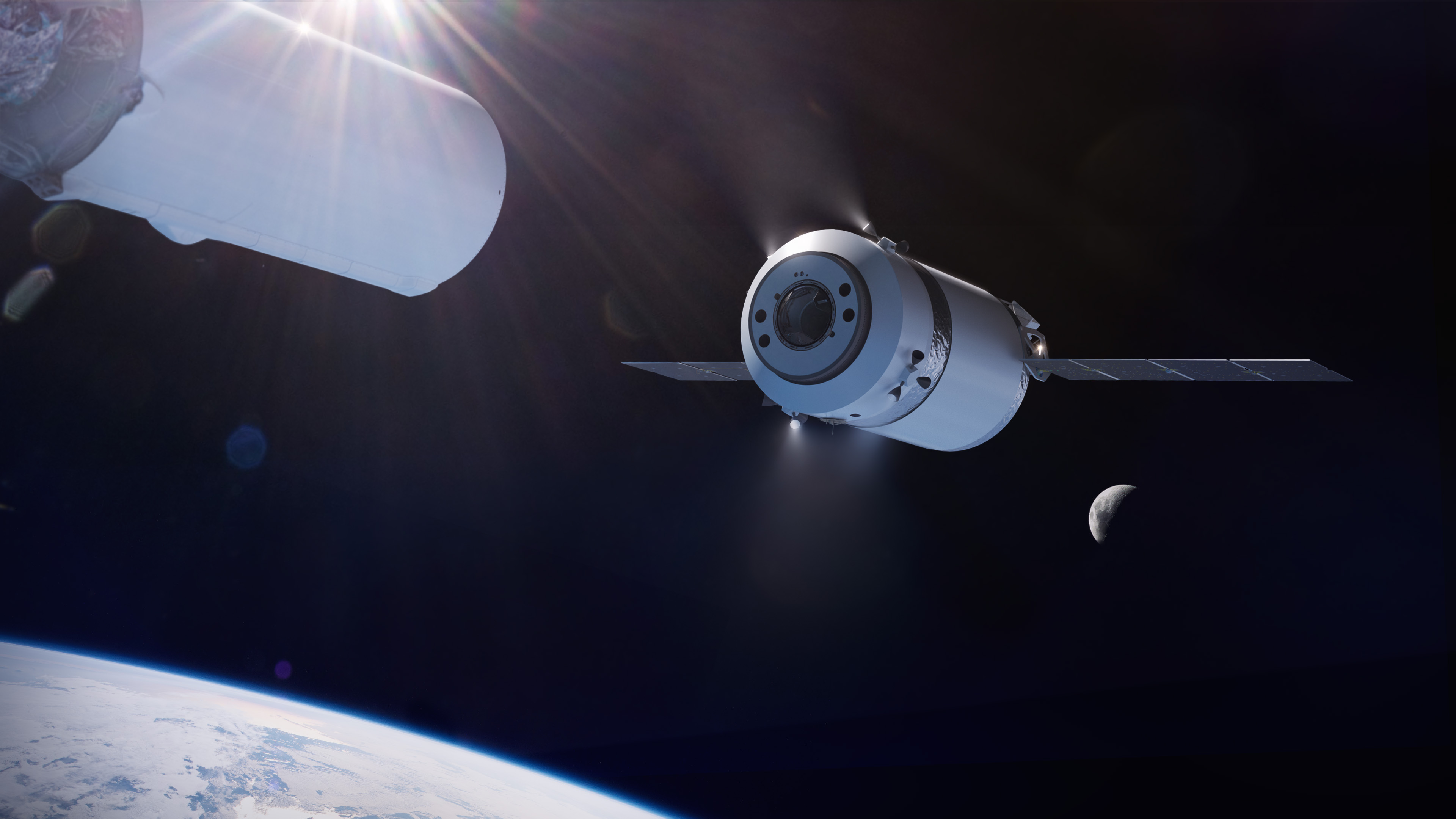Wizja artystyczna przedstawiająca statek Dragon XL po odłączeniu od drugiego stopnia rakiety Falcon Heavy (Źródło: SpaceX/NASA)