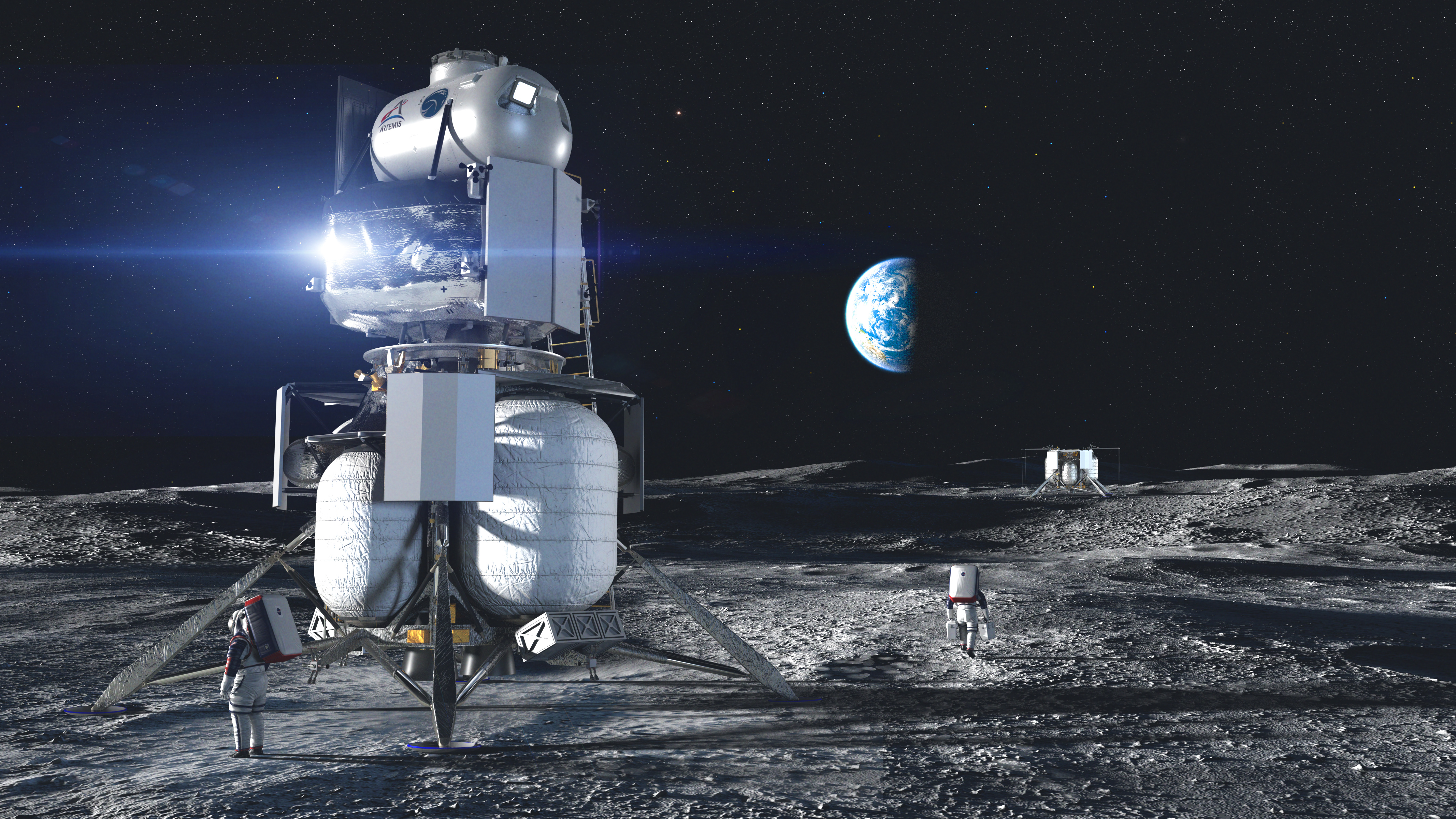 Wizja artystyczna przedstawiająca lądownik firmy Blue Origin na Księżycu (Źródło: Blue Origin)