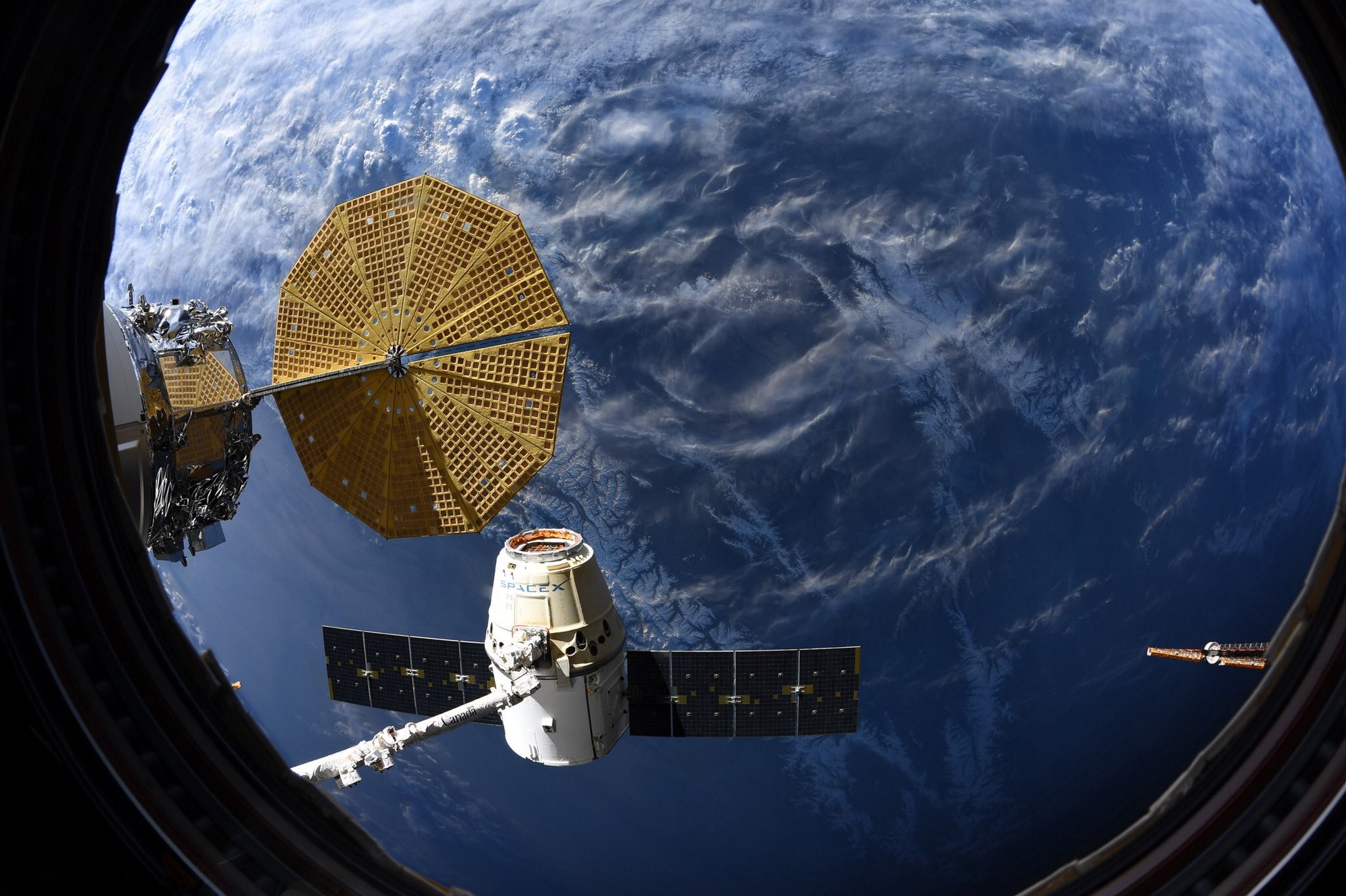 Statek Dragon przed odłączeniem od Międzynarodowej Stacji Kosmicznej w czasie misji CRS-20 (Źródło: NASA/Andrew Morgan)
