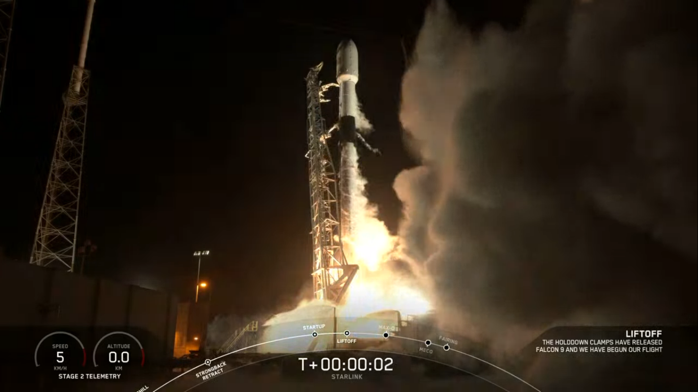 Rakieta Falcon 9 podczas startu z misją Starlink-9 (Źródło: SpaceX)