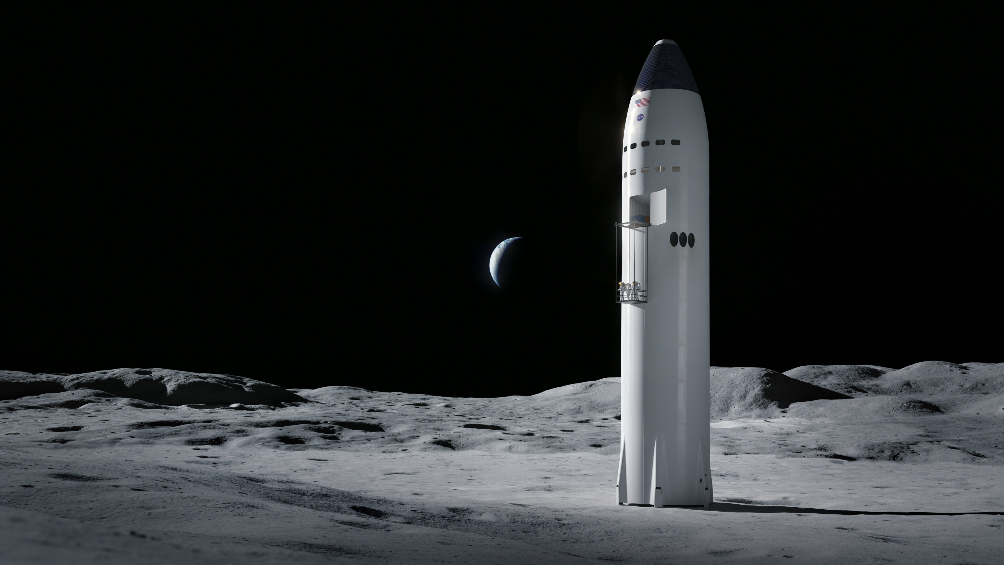 Wizja artystyczna przedstawiająca statek Starship na powierzchni Księżyca (Źródło: SpaceX)