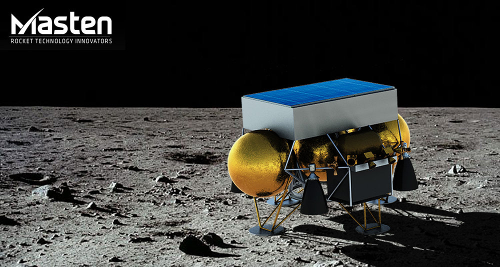 Lądownik Masten XL-1 na powierzchni Księżyca, wizja artysty (Źródło: Masten Space Systems)