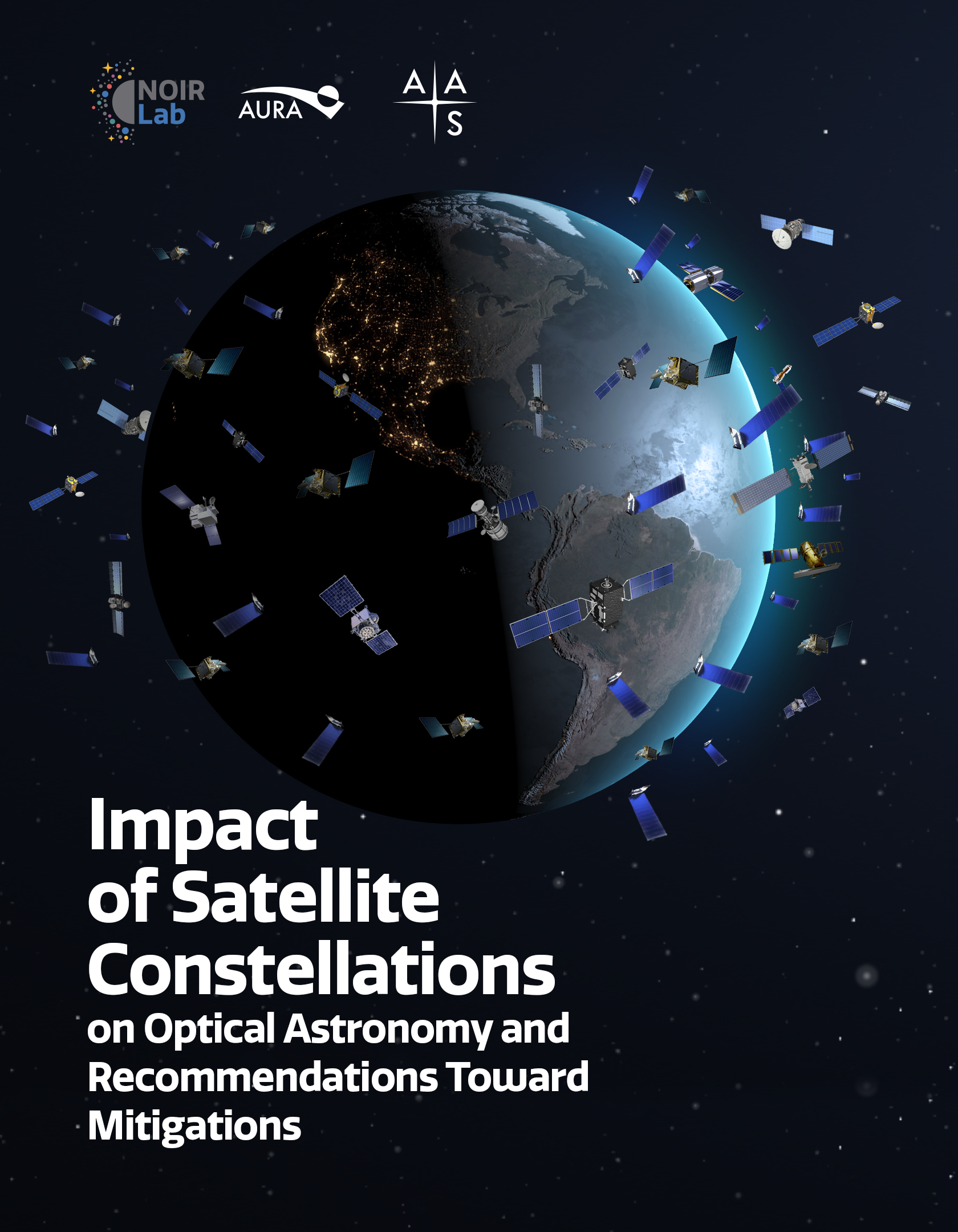 Okładka raportu na temat wpływu konstelacji satelitarnych na astronomię optyczną (Źródło: American Astronomical Society)