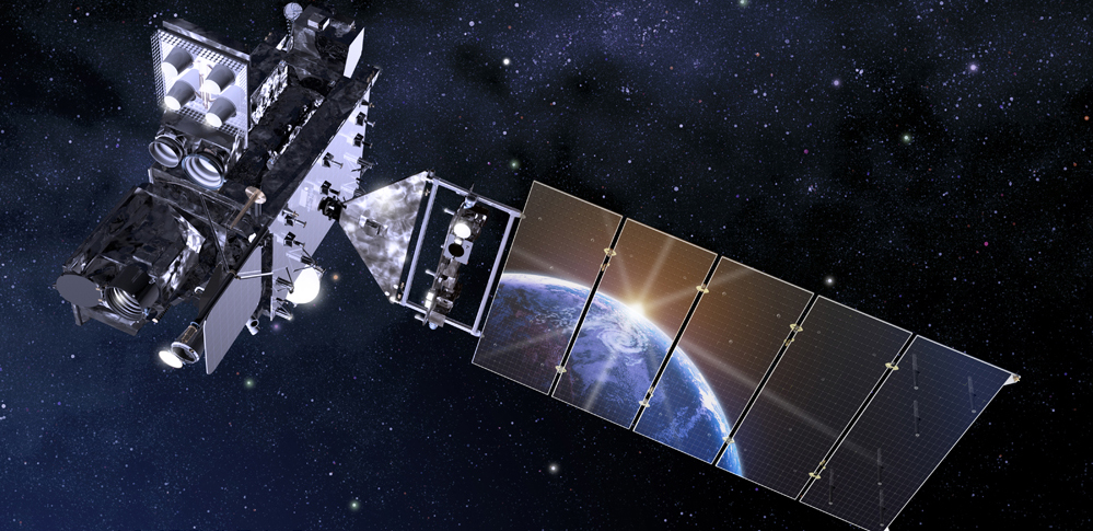 Wizualizacja przedstawiająca satelitę z serii GOES-R na orbicie (Źródło: NASA)
