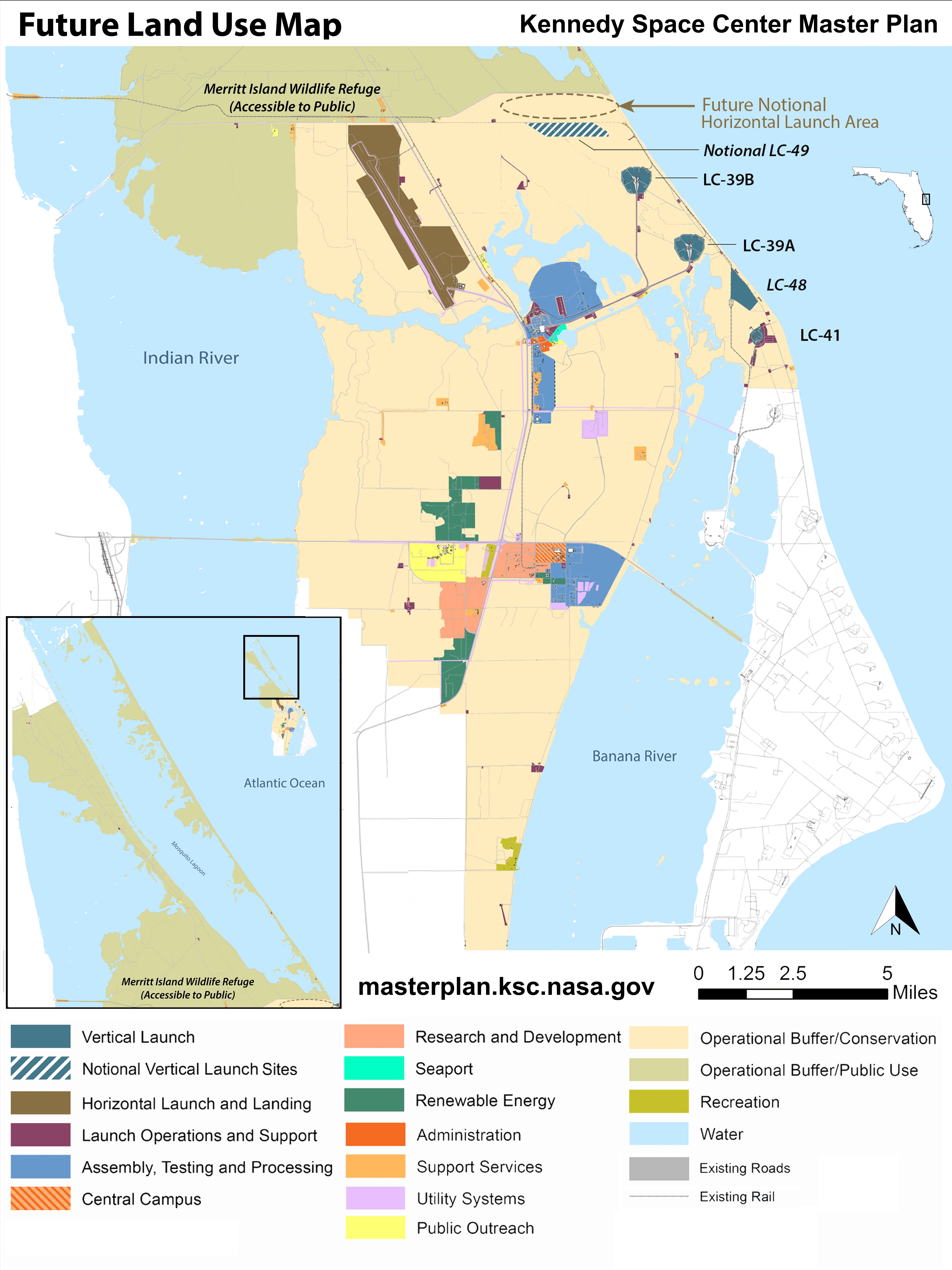 Mapa pochodząca z głównego planu KSC dotycząca wykorzystania terenu w przyszłości (Źródło: NASA)