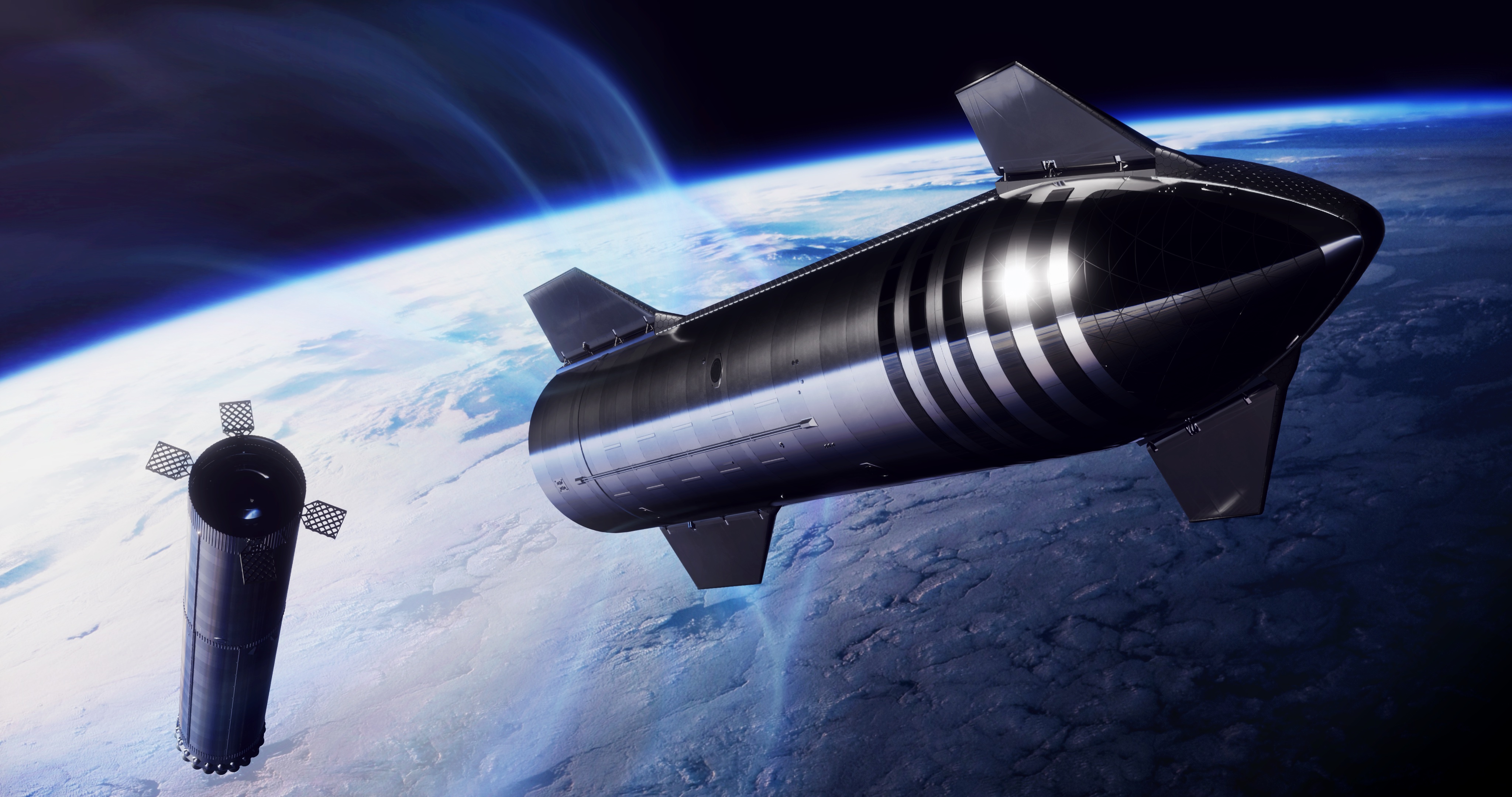 Wizualizacja przedstawiająca rakietę Starship podczas trzeciej misji programu Polaris (Źródło: Polaris)